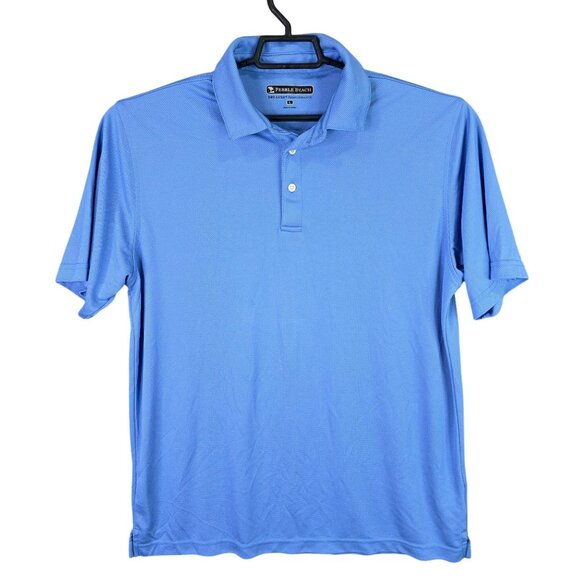 Mens Pebble Beach Dry Luxe Performance Blue Polo Shirt Short Sleeve Polyester L - Picture 1 of 7